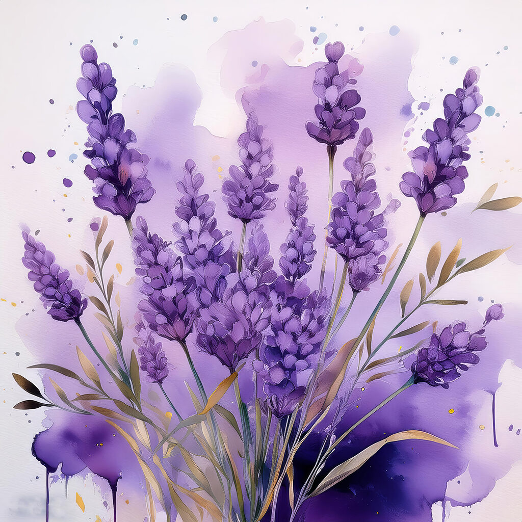 Lavande en aquarelle violette — motif complet