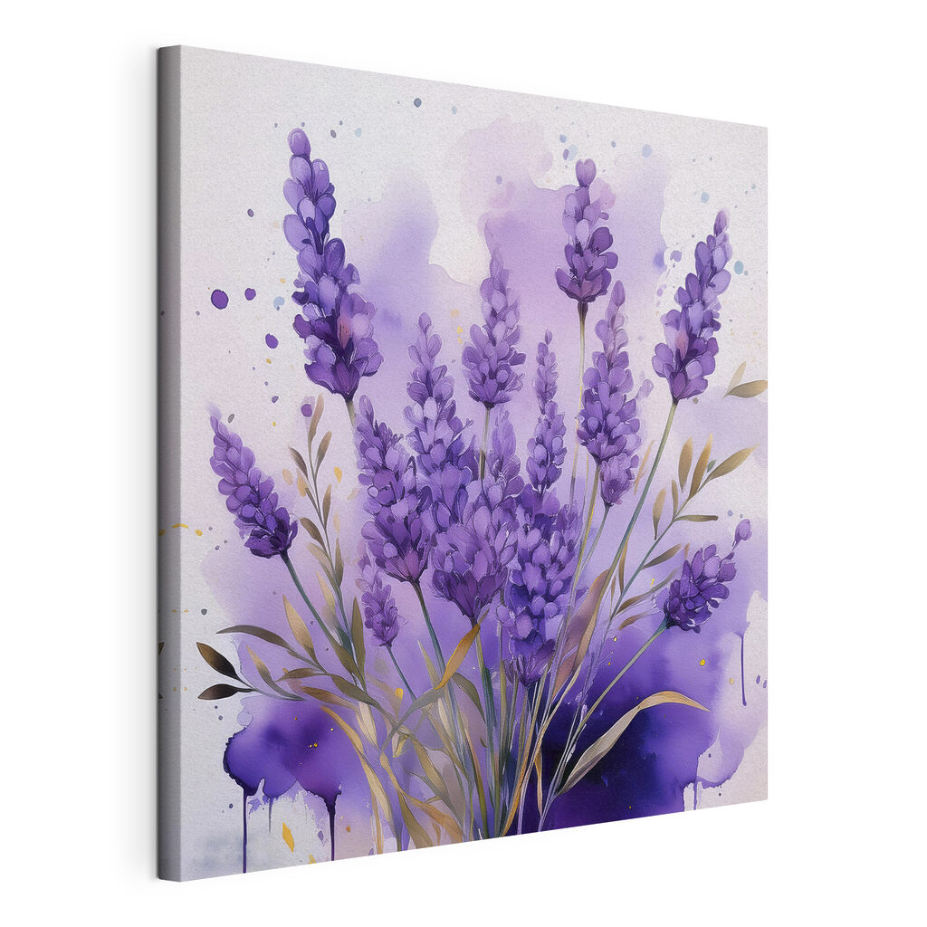 Lavande en aquarelle violette, toile tendue et bord enveloppé