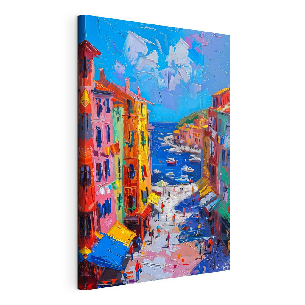 Ruelle colorée du port, toile tendue et bord enveloppé