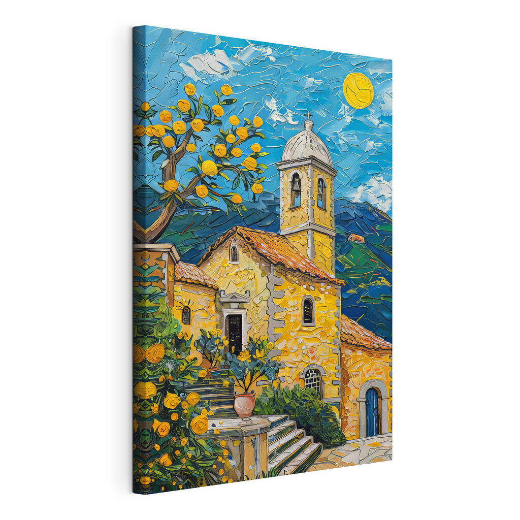 Chapelle peinte en jaune, toile tendue et bord enveloppé