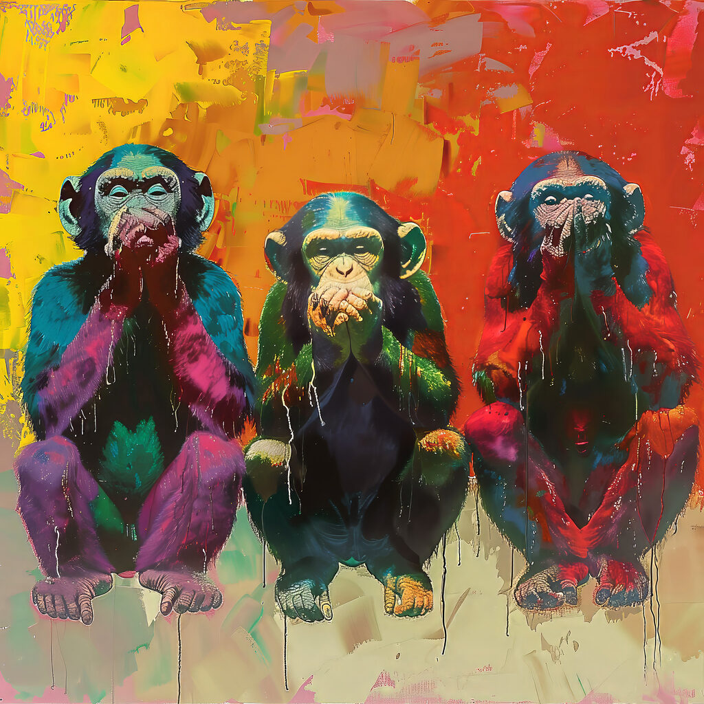 Trois singes en silence — motif complet