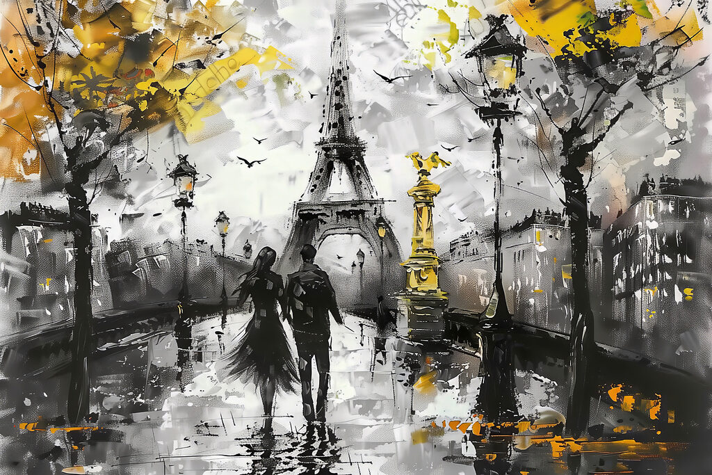 Paris aux feuilles jaunes — motif complet