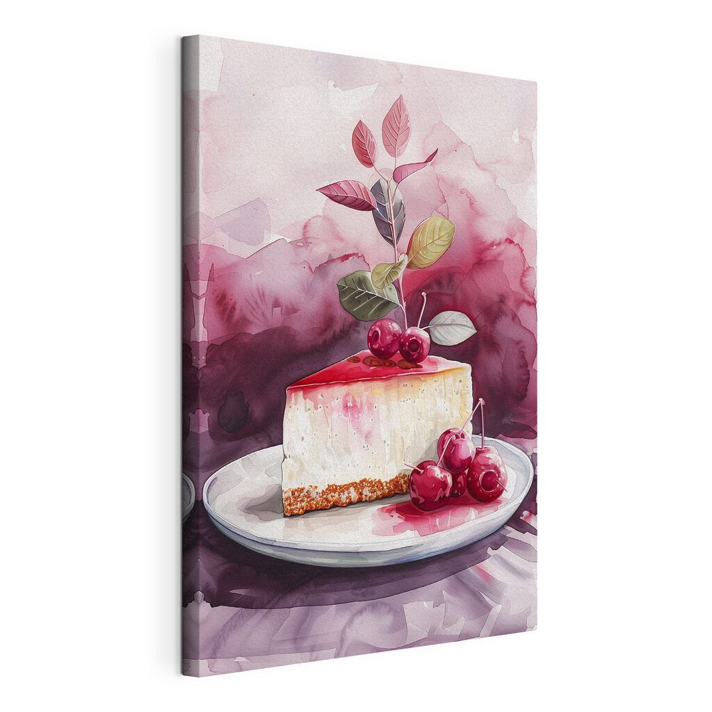 Cheesecake aux cerises, toile tendue et bord enveloppé