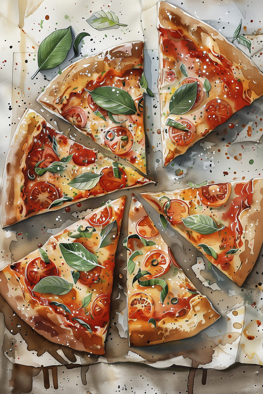 Pizza et basilic — motif complet