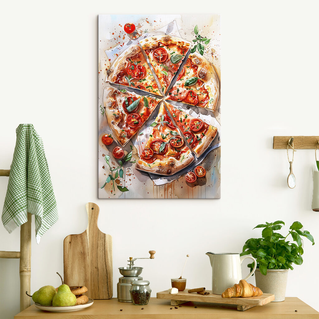 Pizza parmi les tomates dans un intérieur