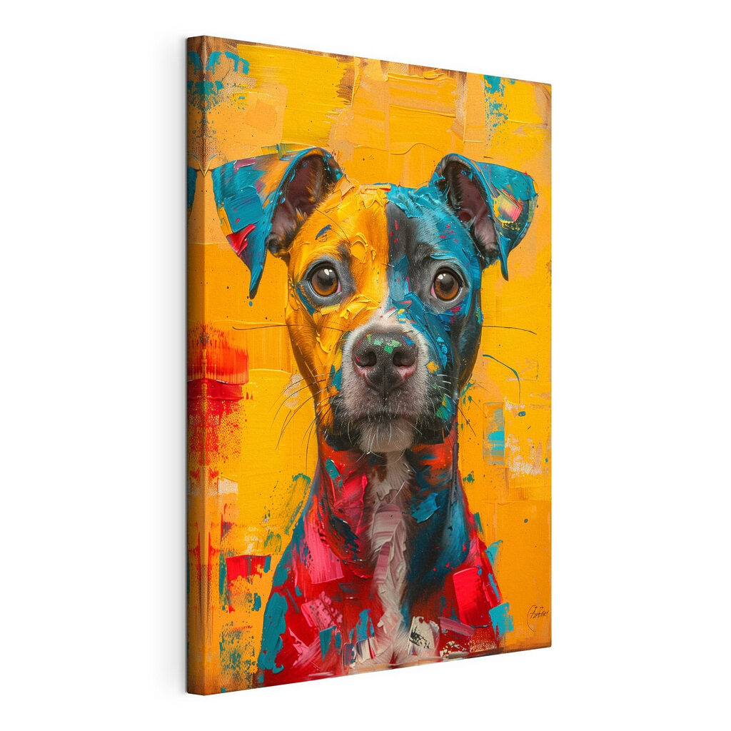 Chien couleur soleil, toile tendue et bord enveloppé