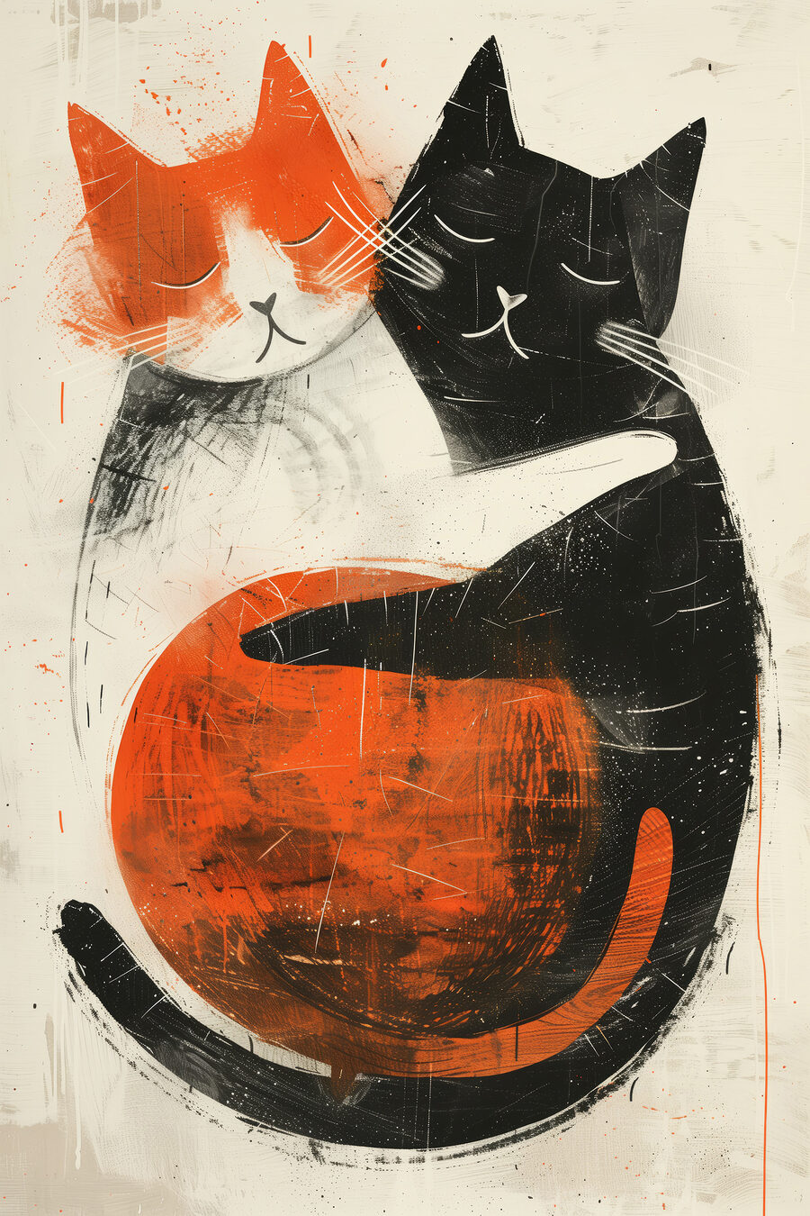 Deux chats enlacés — motif complet