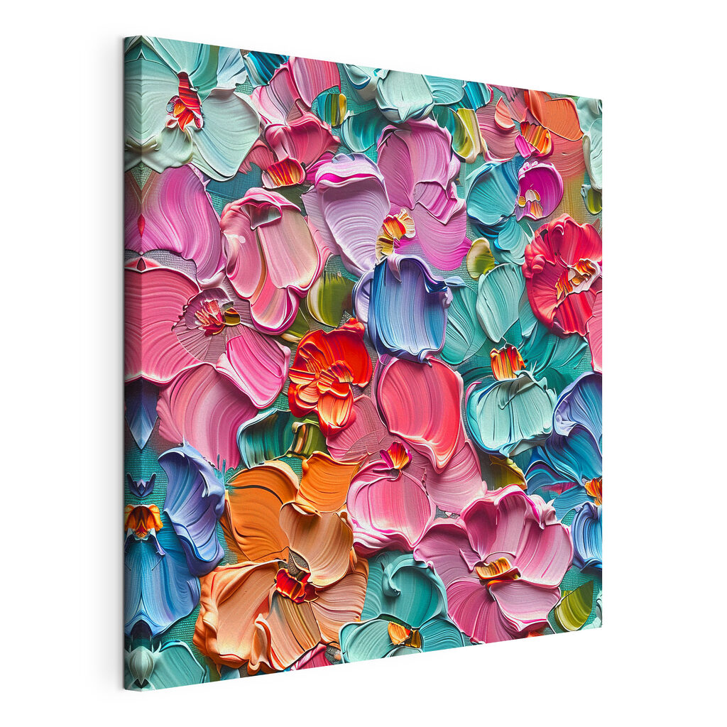 Mosaïque de pétales, toile tendue et bord enveloppé