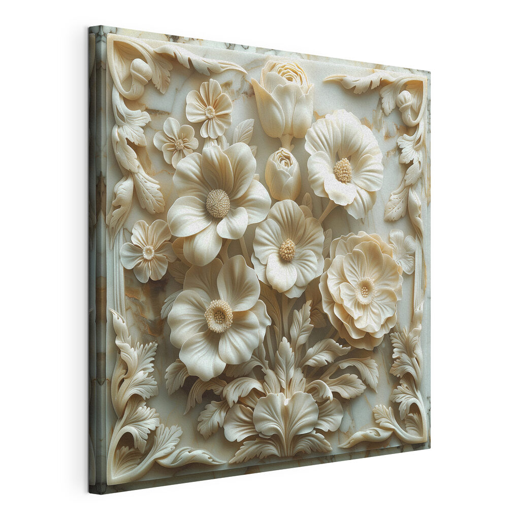 Ornement de fleurs blanches, toile tendue et bord enveloppé