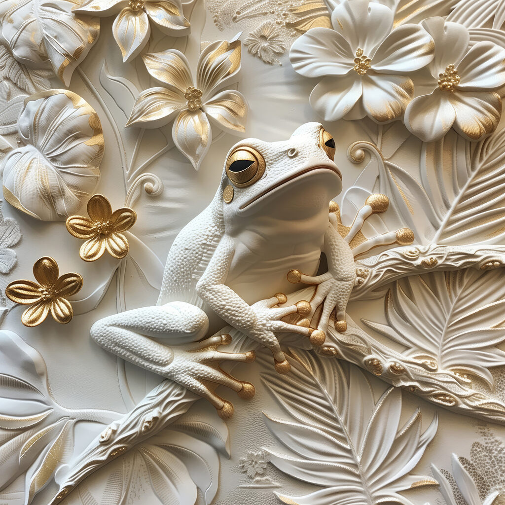 Grenouille et fleurs blanches — motif complet