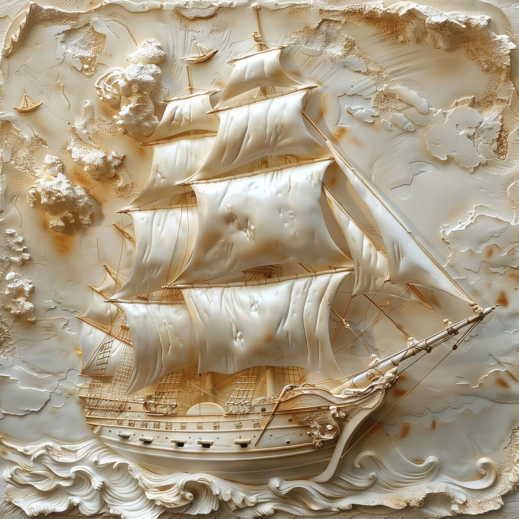 Voilier sur vagues crème — motif complet
