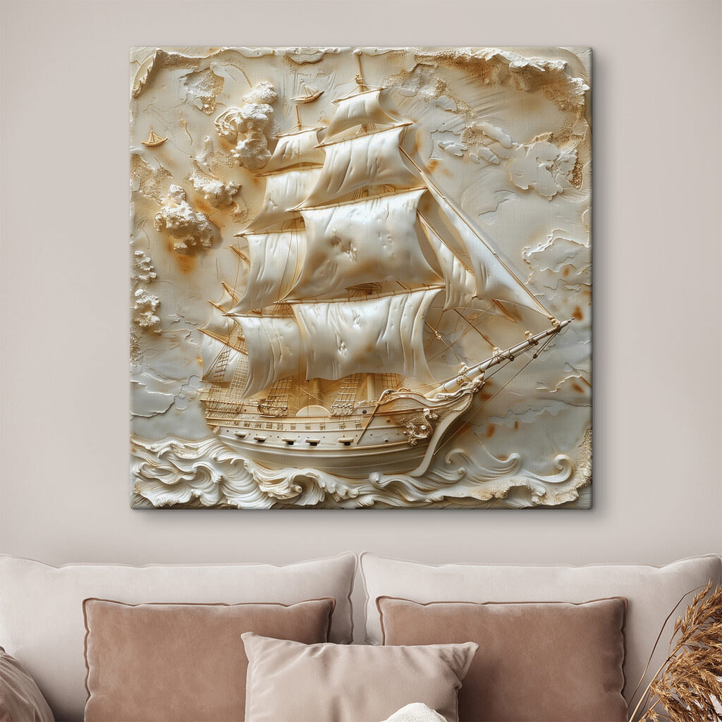 Voilier sur vagues crème — intérieur 2