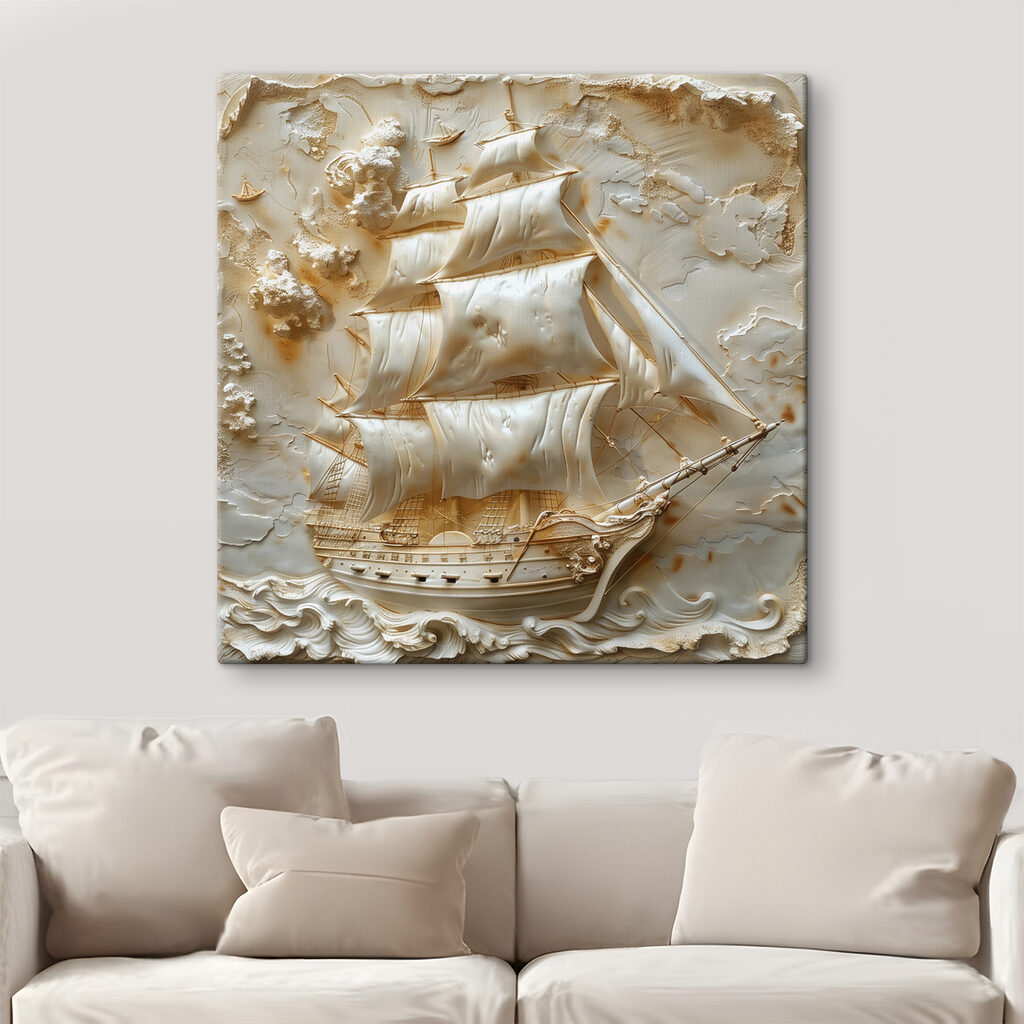 Voilier sur vagues crème — intérieur 1