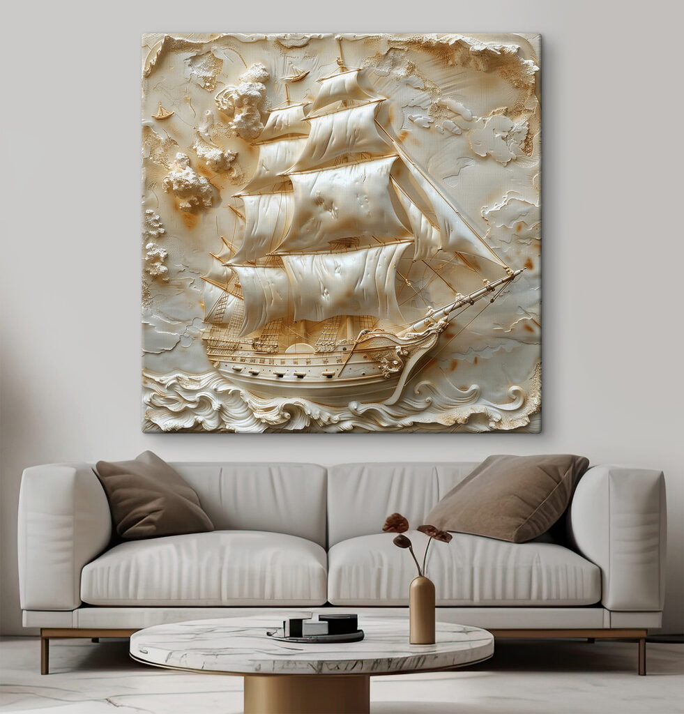 Voilier sur vagues crème — intérieur 3