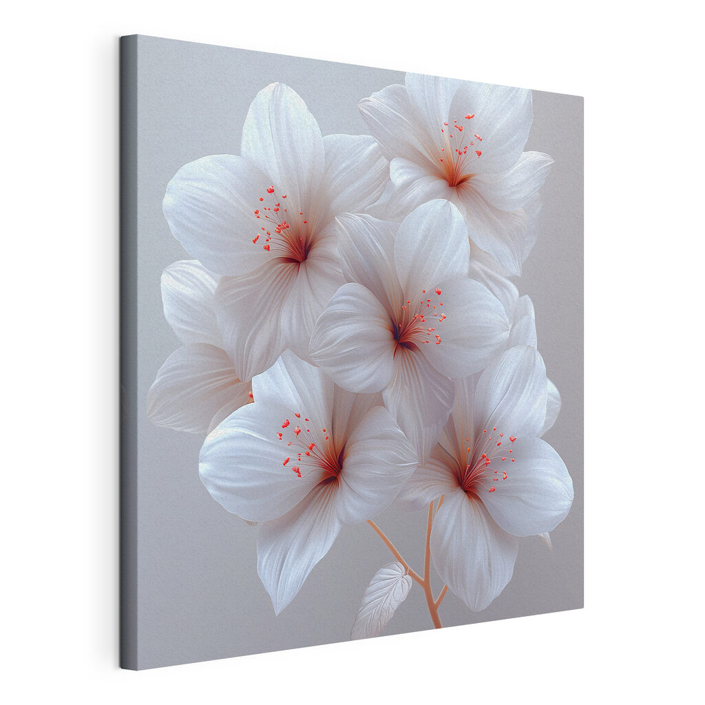 Fleurs mouchetées de rose, toile tendue et bord enveloppé