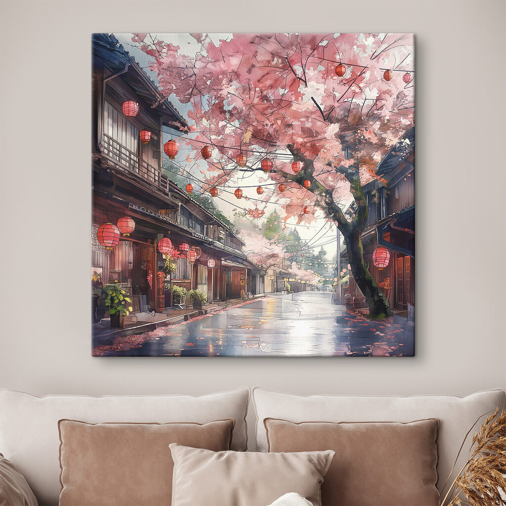 Fleurs et lanternes rouges dans un intérieur