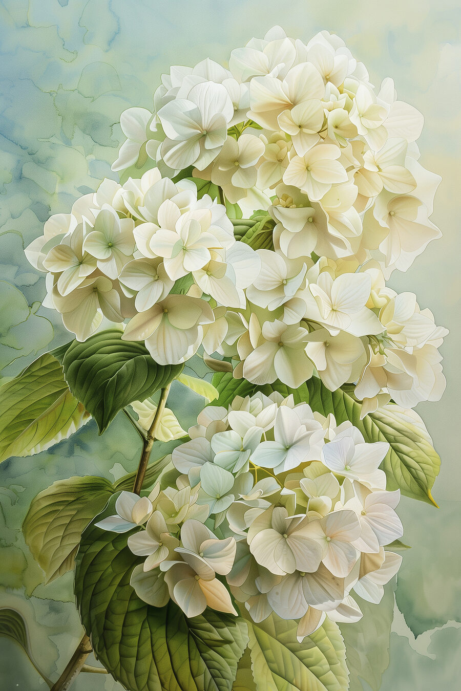 Hortensias au vert printanier — motif complet