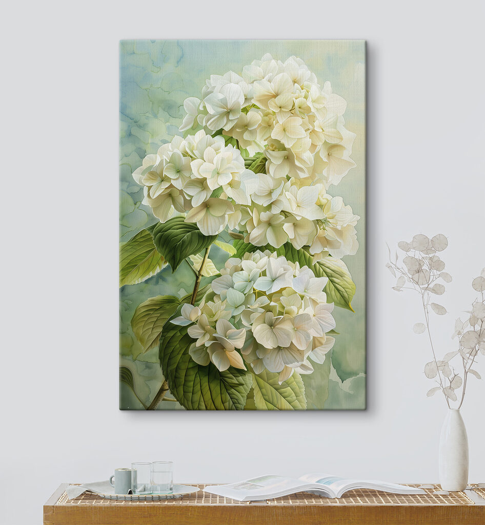 Hortensias au vert printanier — intérieur 1
