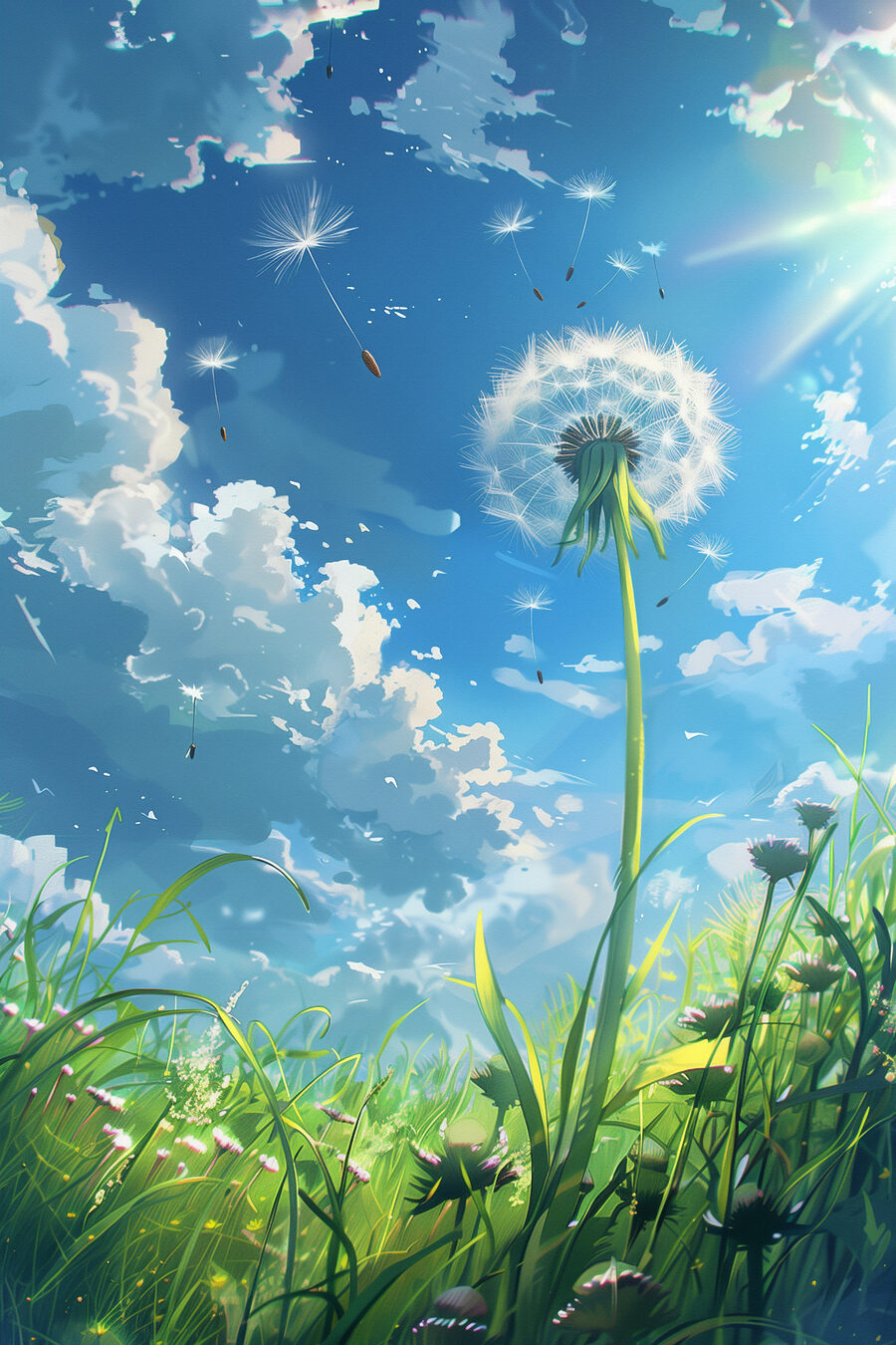 Pissenlit vers le ciel — motif complet