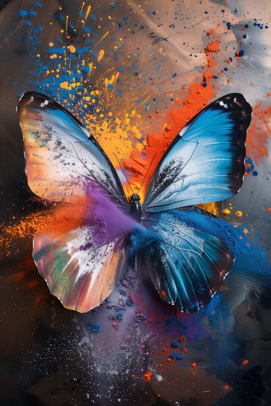 Papillon bleu et éclaboussures — motif complet