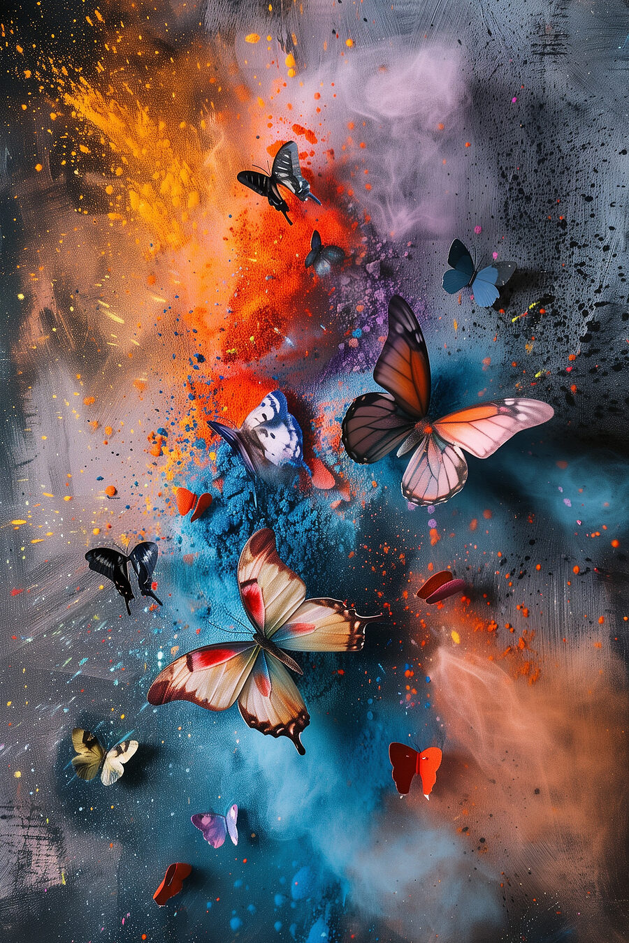 Papillons et brume colorée — motif complet