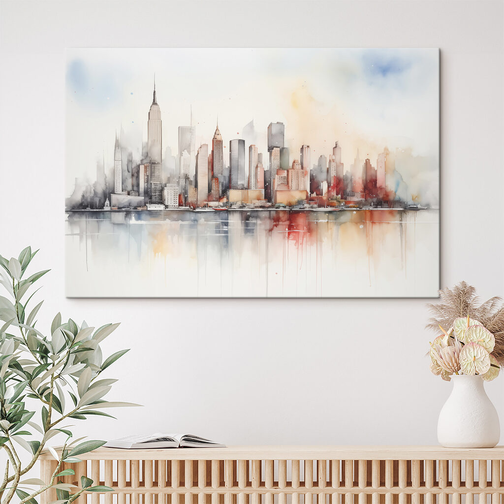 Skyline à l’aquarelle dans un intérieur