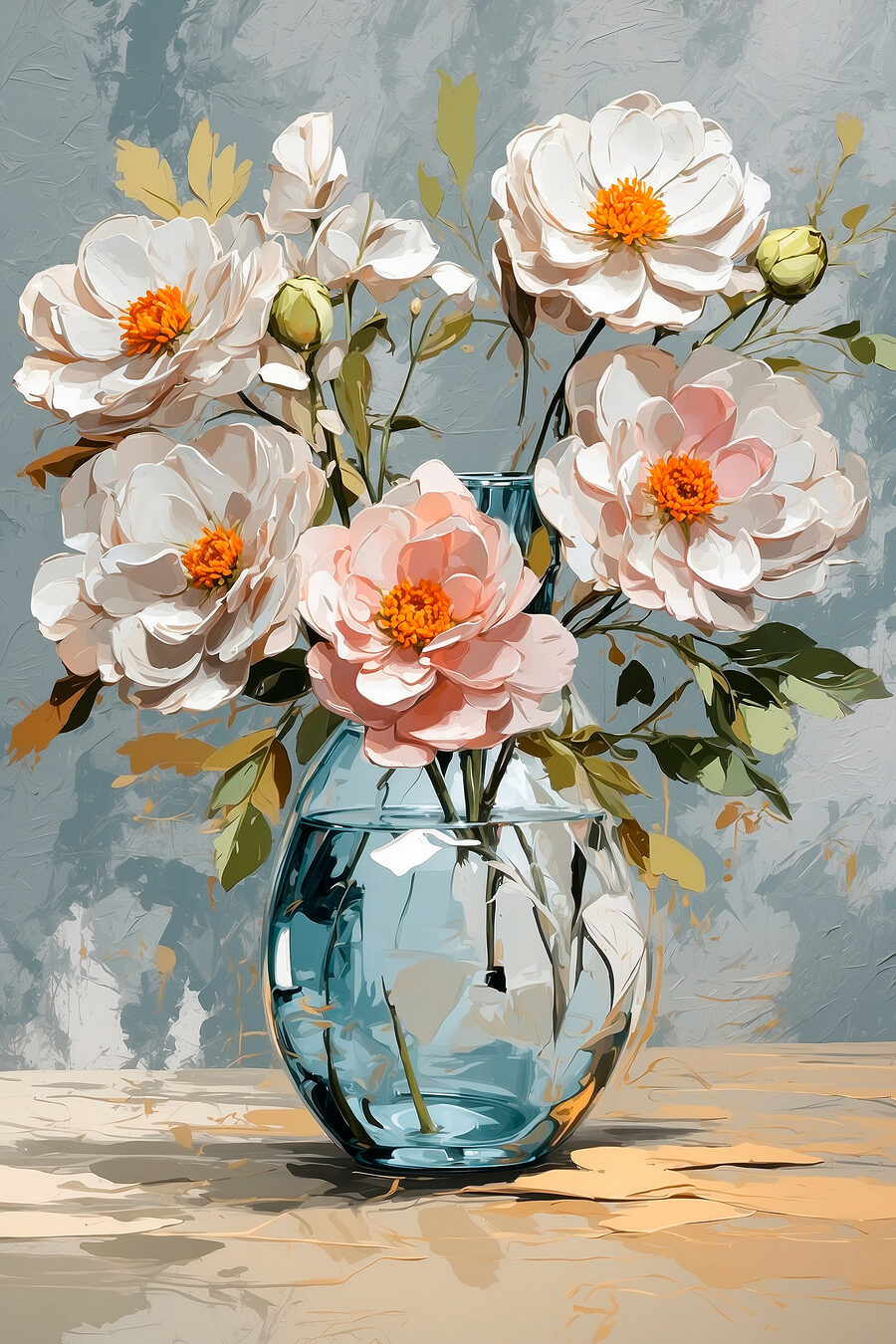 Fleurs et verre bleu — motif complet
