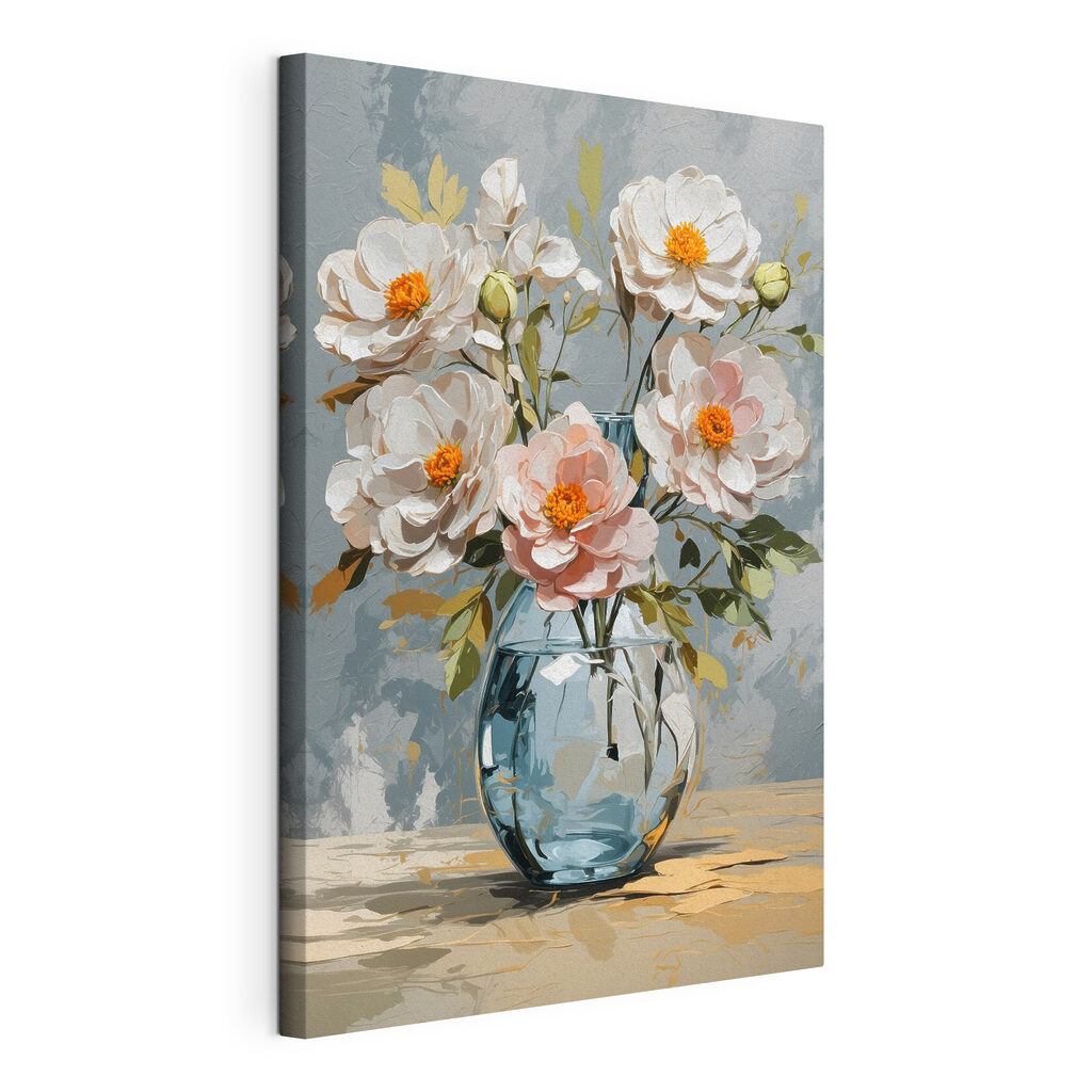 Fleurs et verre bleu — vue du produit