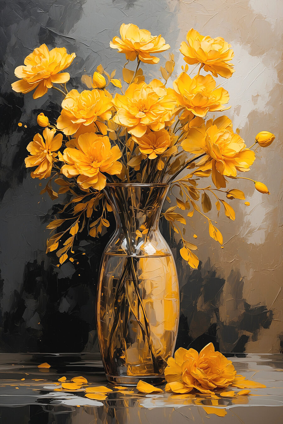 Fleurs jaunes sur anthracite — motif complet