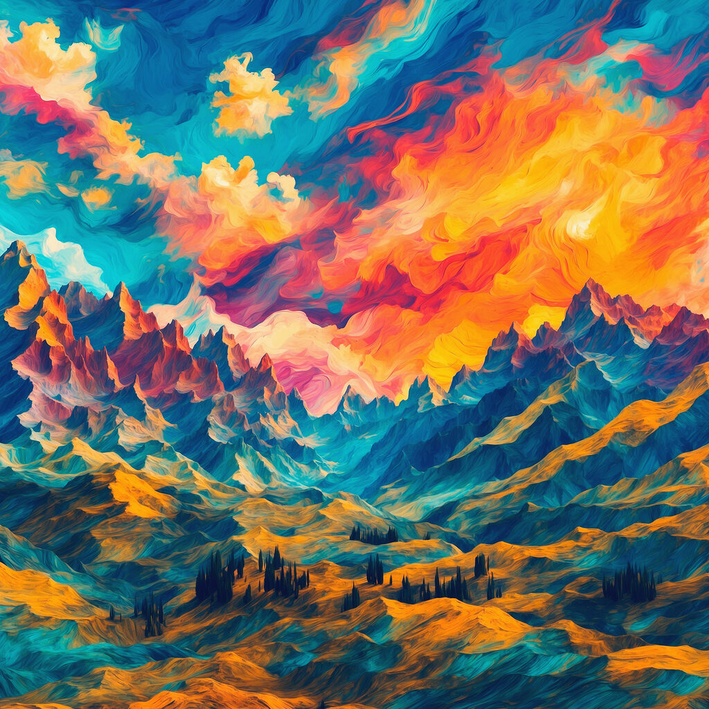 Nuages flamboyants sur montagnes — motif complet