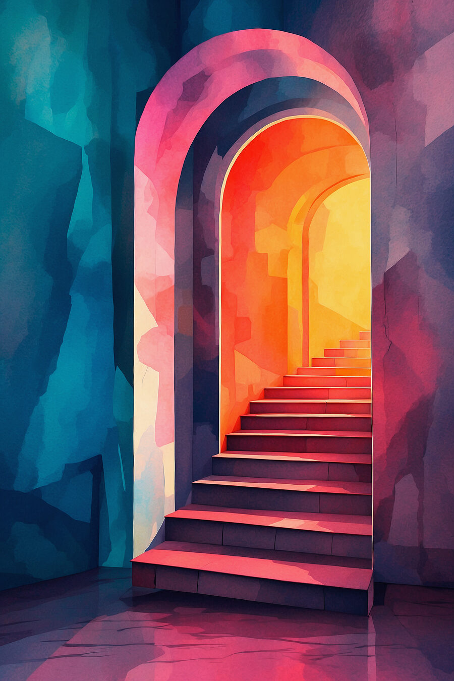 Escalier et arches colorées — motif complet