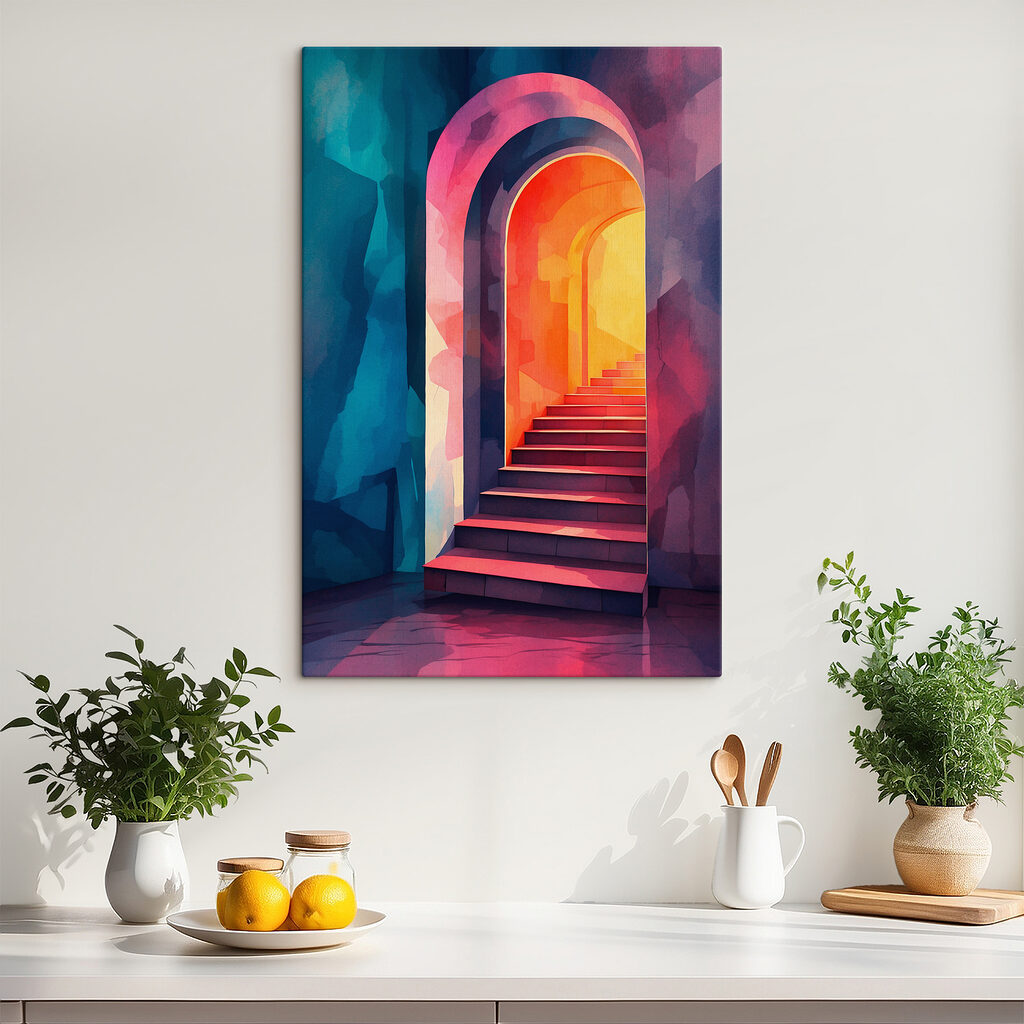 Escalier et arches colorées — intérieur 1