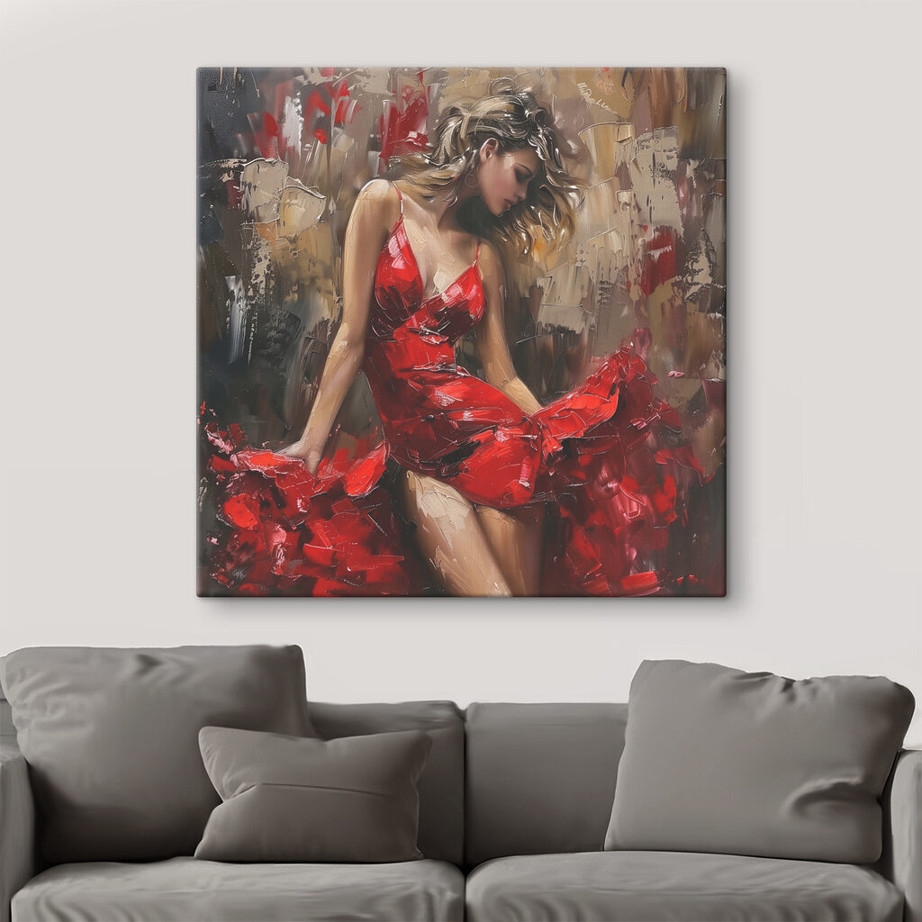 Robe rouge en mouvement — intérieur 2