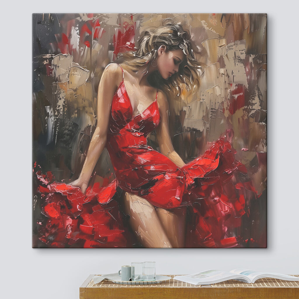 Robe rouge en mouvement dans un intérieur