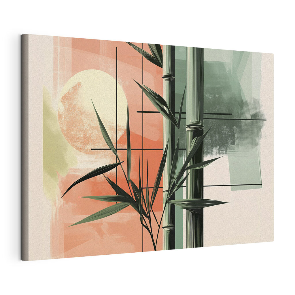 Bambous sur aplats chauds, toile tendue et bord enveloppé