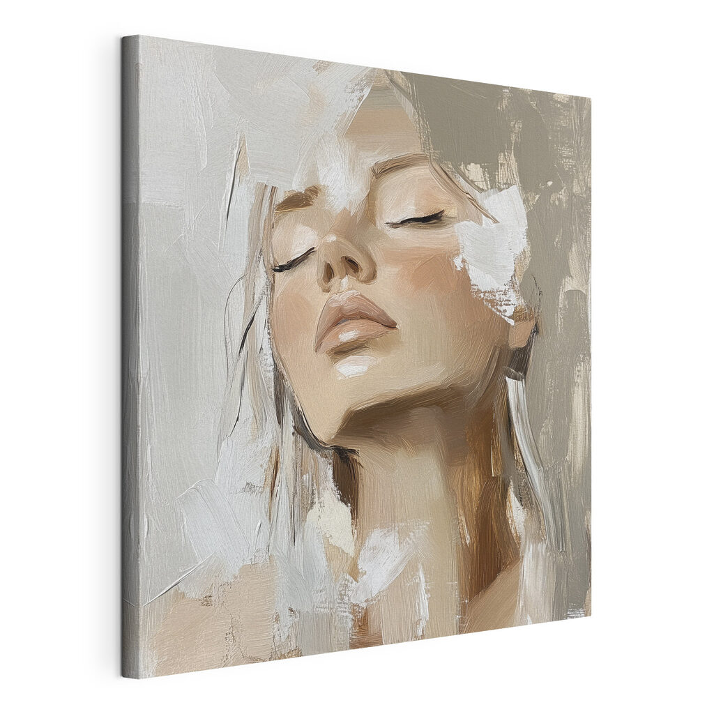 Rêverie aux yeux clos, toile tendue et bord enveloppé
