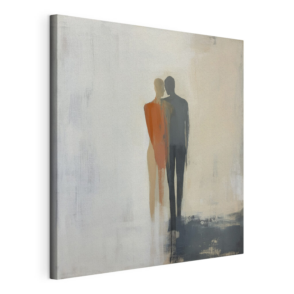 Deux silhouettes sur gris, toile tendue et bord enveloppé