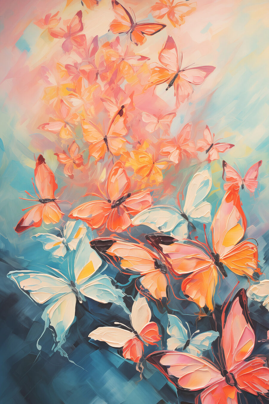 Rameaux pastel sur turquoise — motif complet