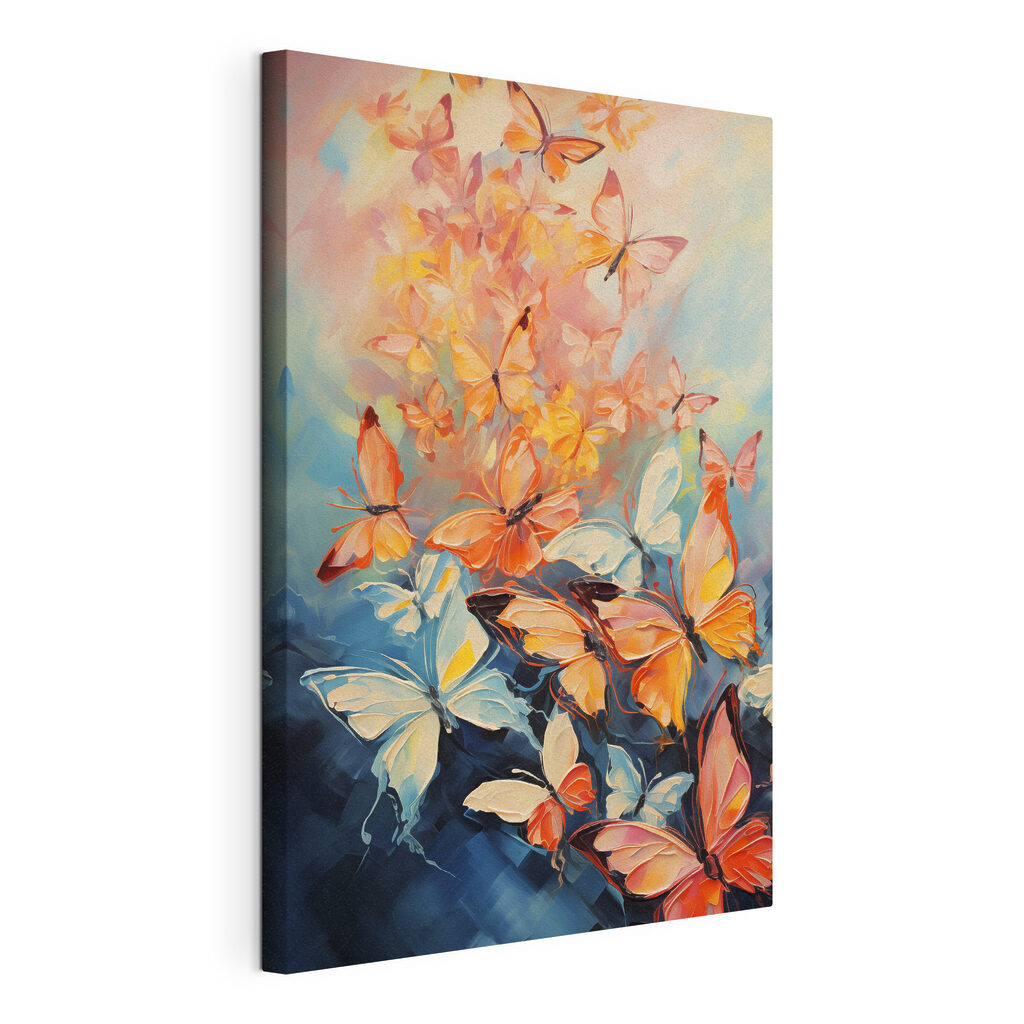 Rameaux pastel sur turquoise, toile tendue et bord enveloppé