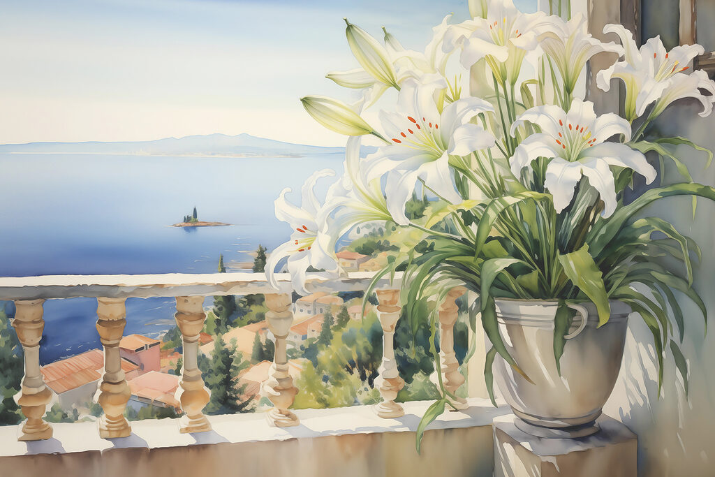 Lys blancs, mer bleue — motif complet