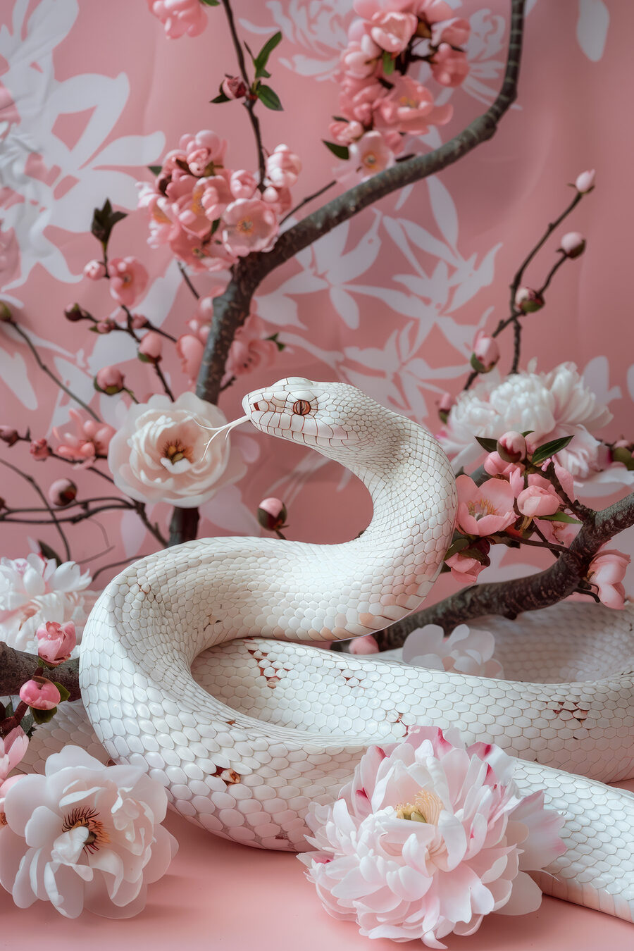 Serpent et branches fleuries — motif complet
