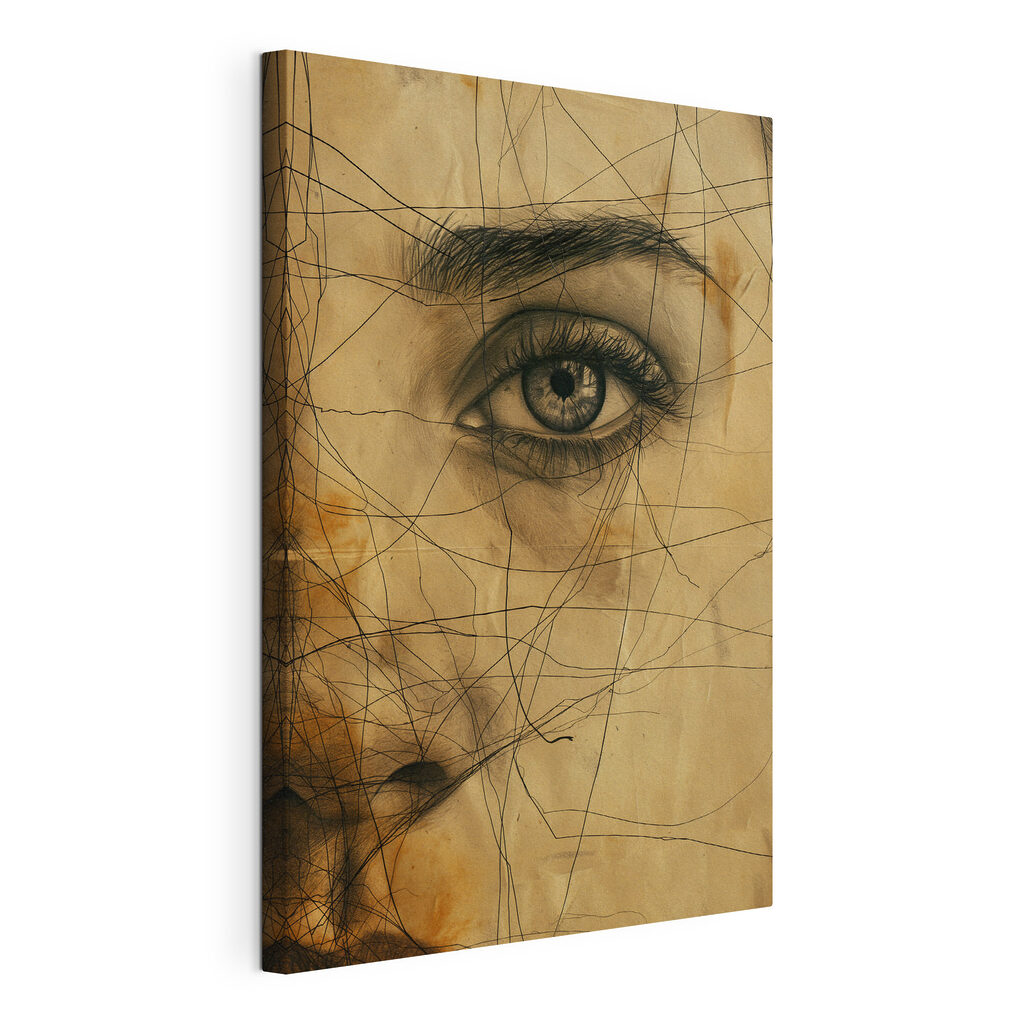 Un œil au crayon, toile tendue et bord enveloppé