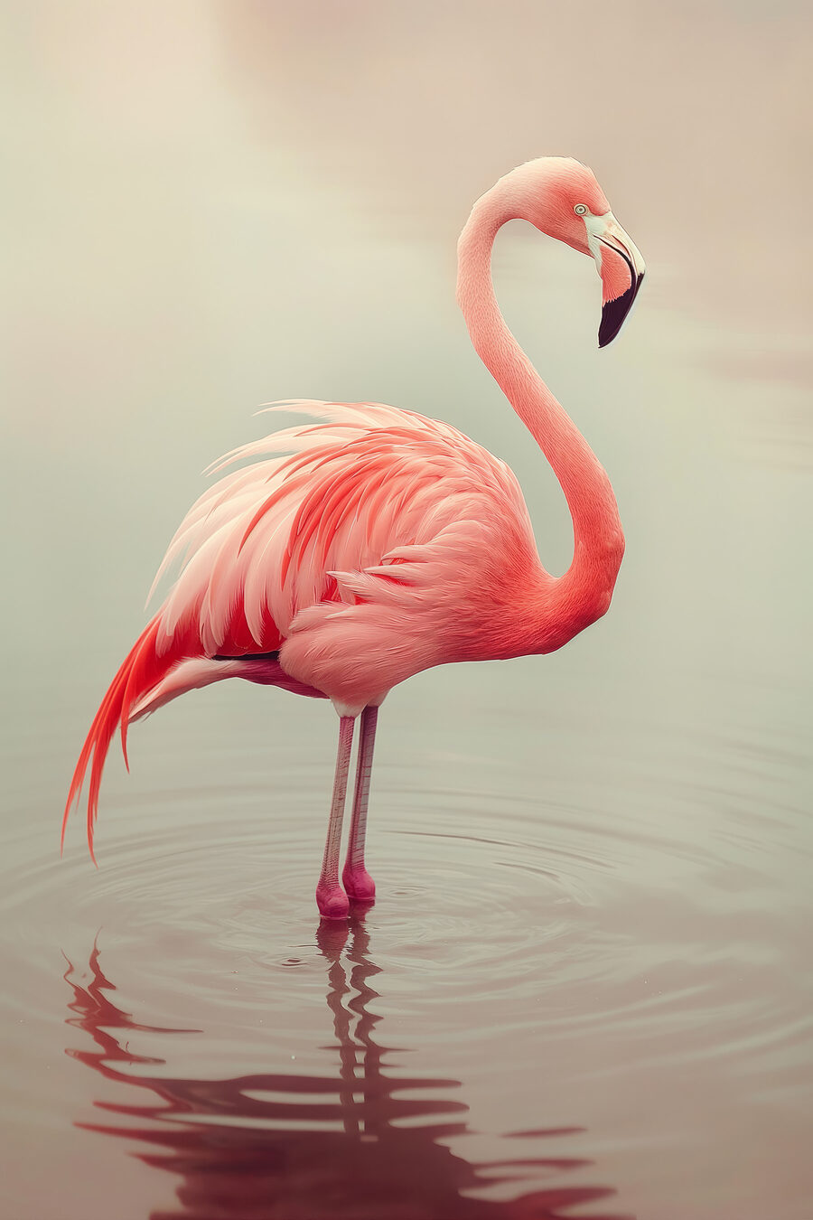 Flamant rose et reflet — motif complet