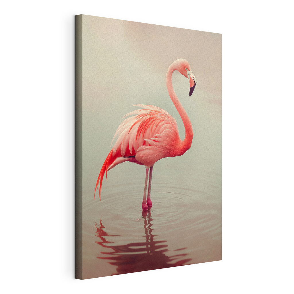 Flamant rose et reflet, toile tendue et bord enveloppé