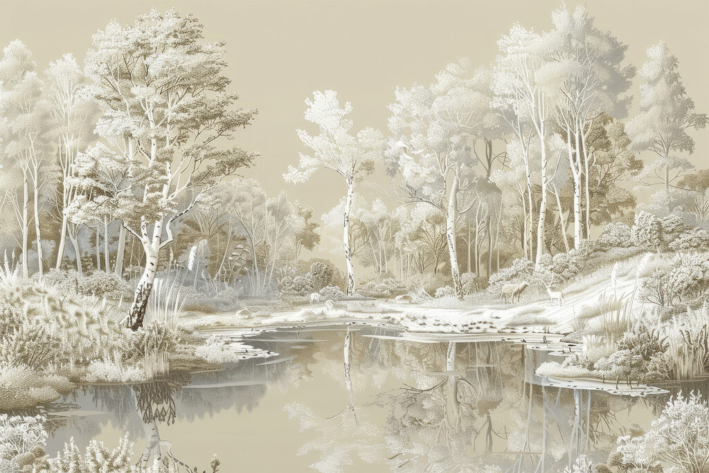 Arbres blancs en reflet — motif complet