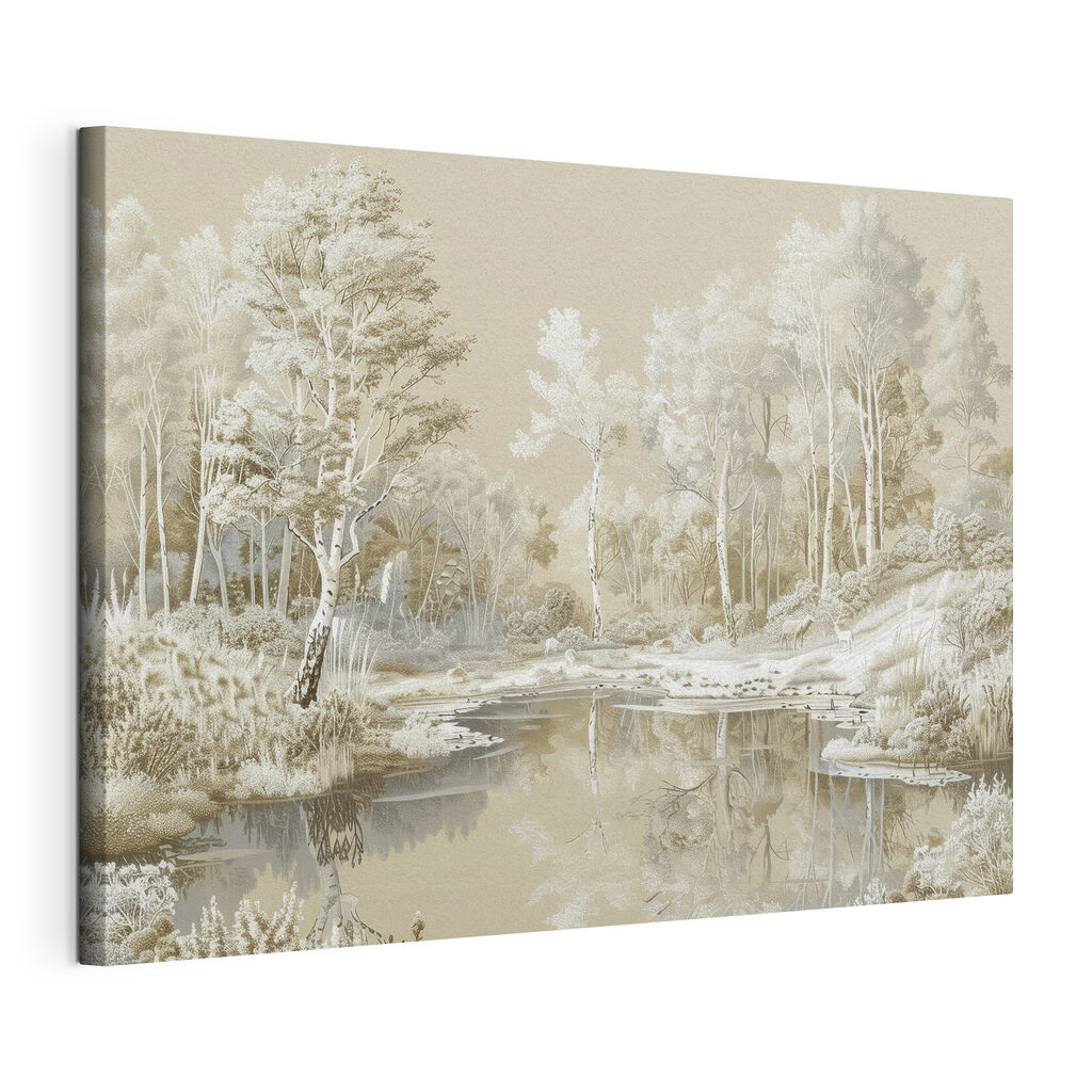 Arbres blancs en reflet, toile tendue et bord enveloppé