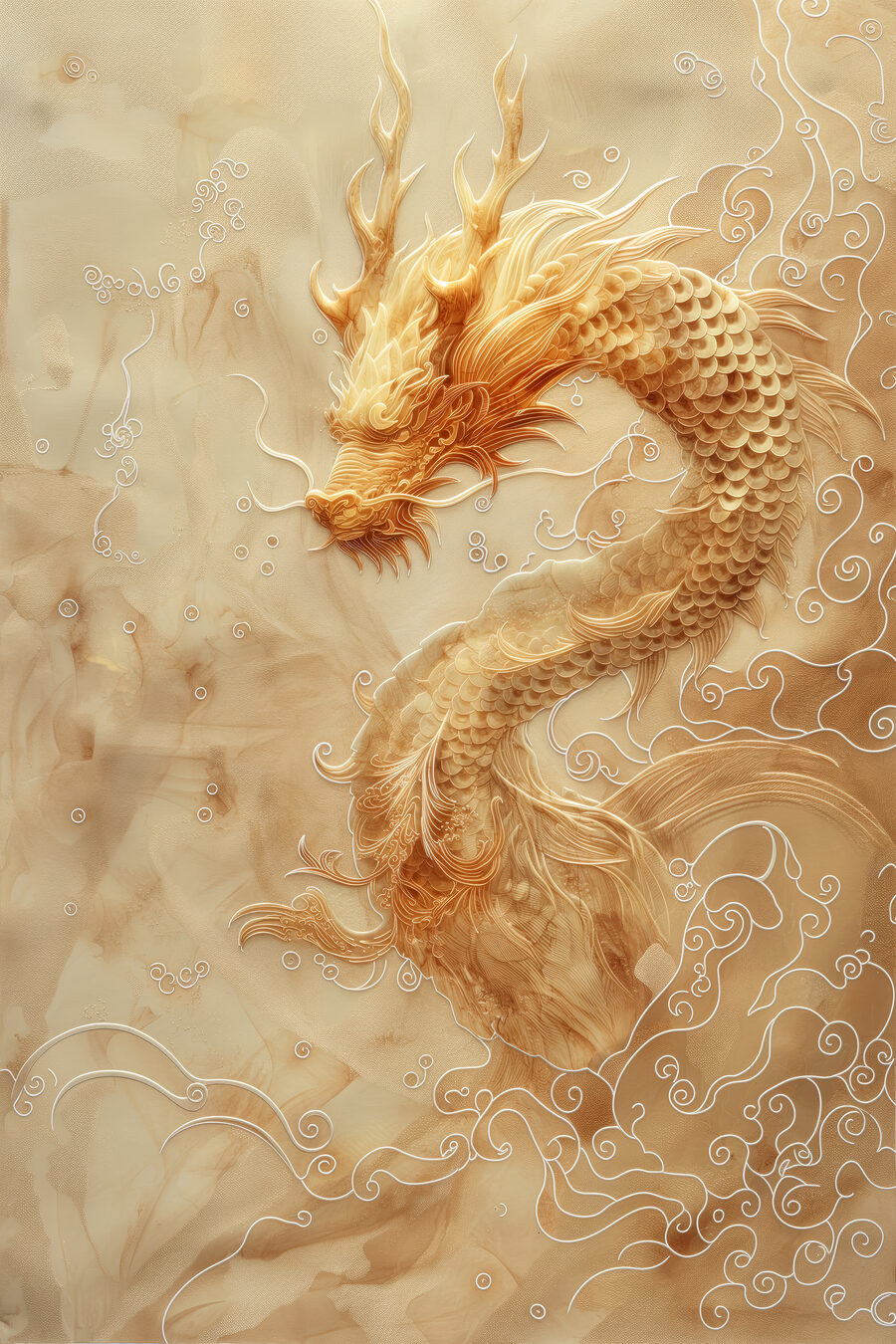 Dragon et nuages dorés — motif complet