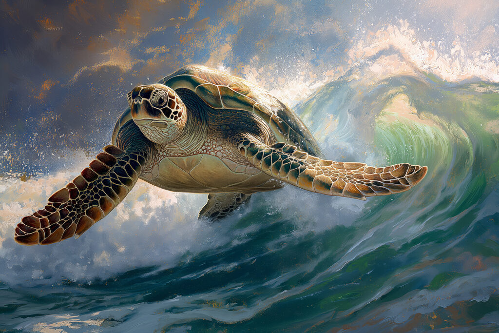 Tortue dans la vague — motif complet
