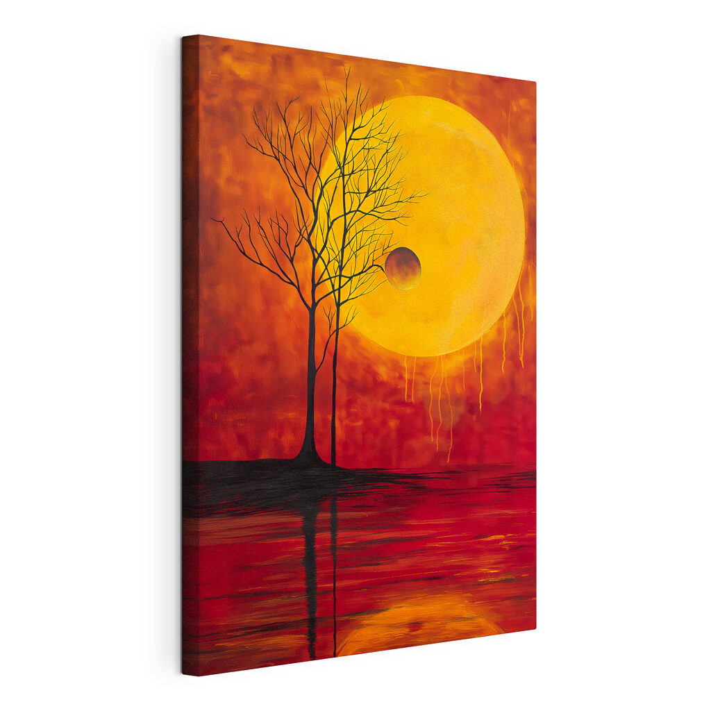 Arbre devant la lune, toile tendue et bord enveloppé