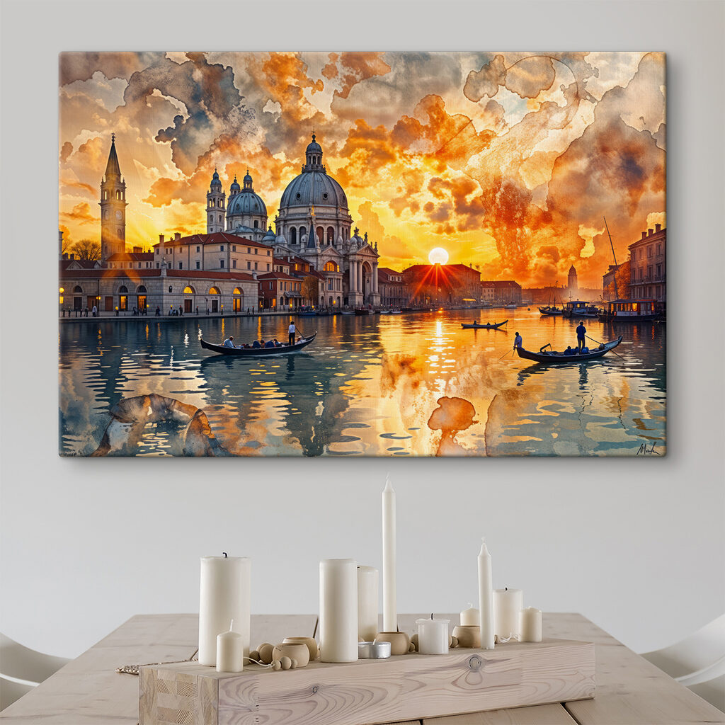 Venise aux nuages orange dans un intérieur